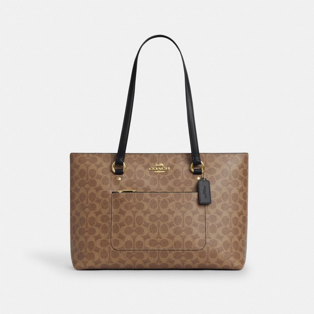 Coach Station Tote Bag In Signature Canvas Gold Tan Black