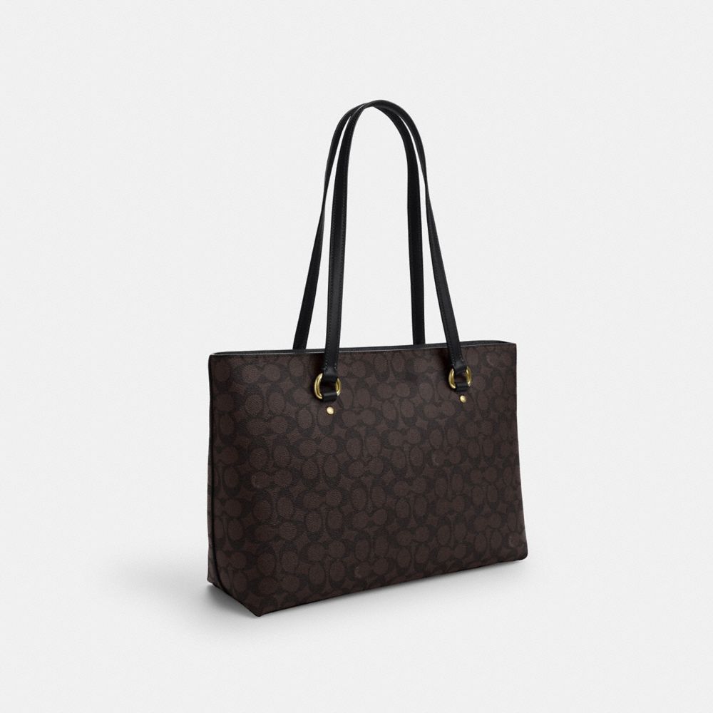 Coach Station Tote Bag In Signature Canvas Gold Walnut Black