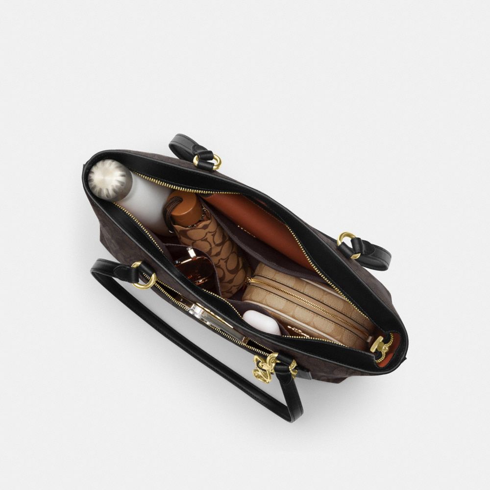 Coach Station Tote Bag In Signature Canvas Gold Walnut Black