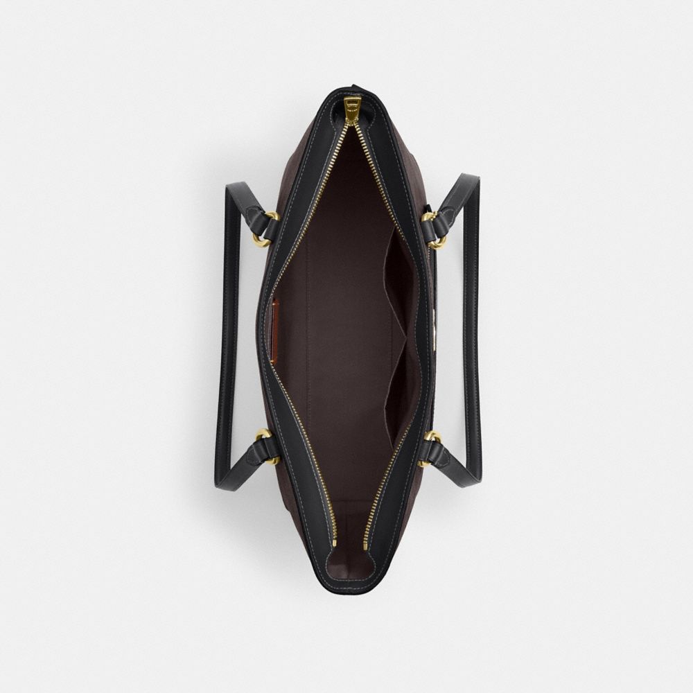 Coach Station Tote Bag In Signature Canvas Gold Walnut Black