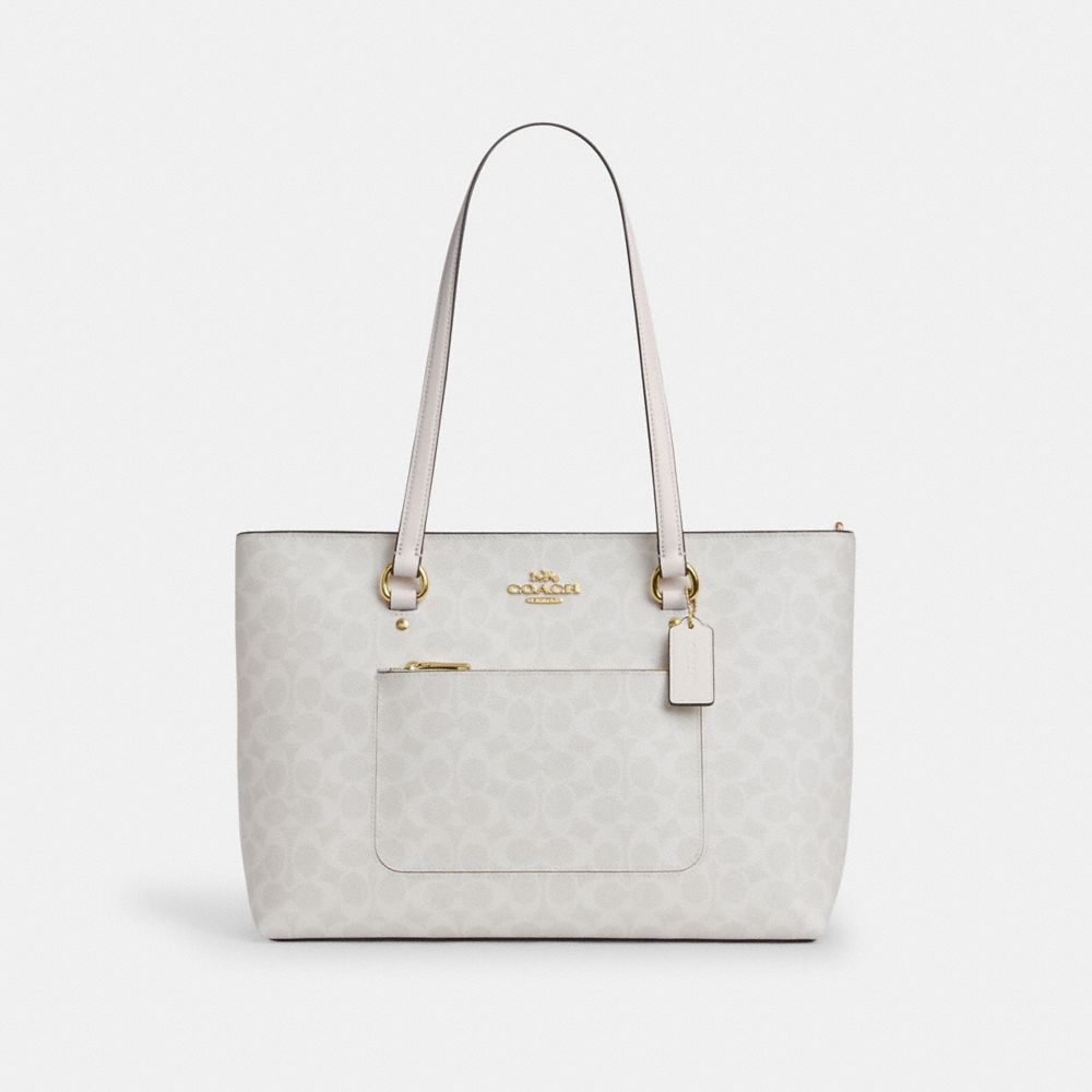 Coach Station Tote Bag In Signature Canvas Gold White Chalk