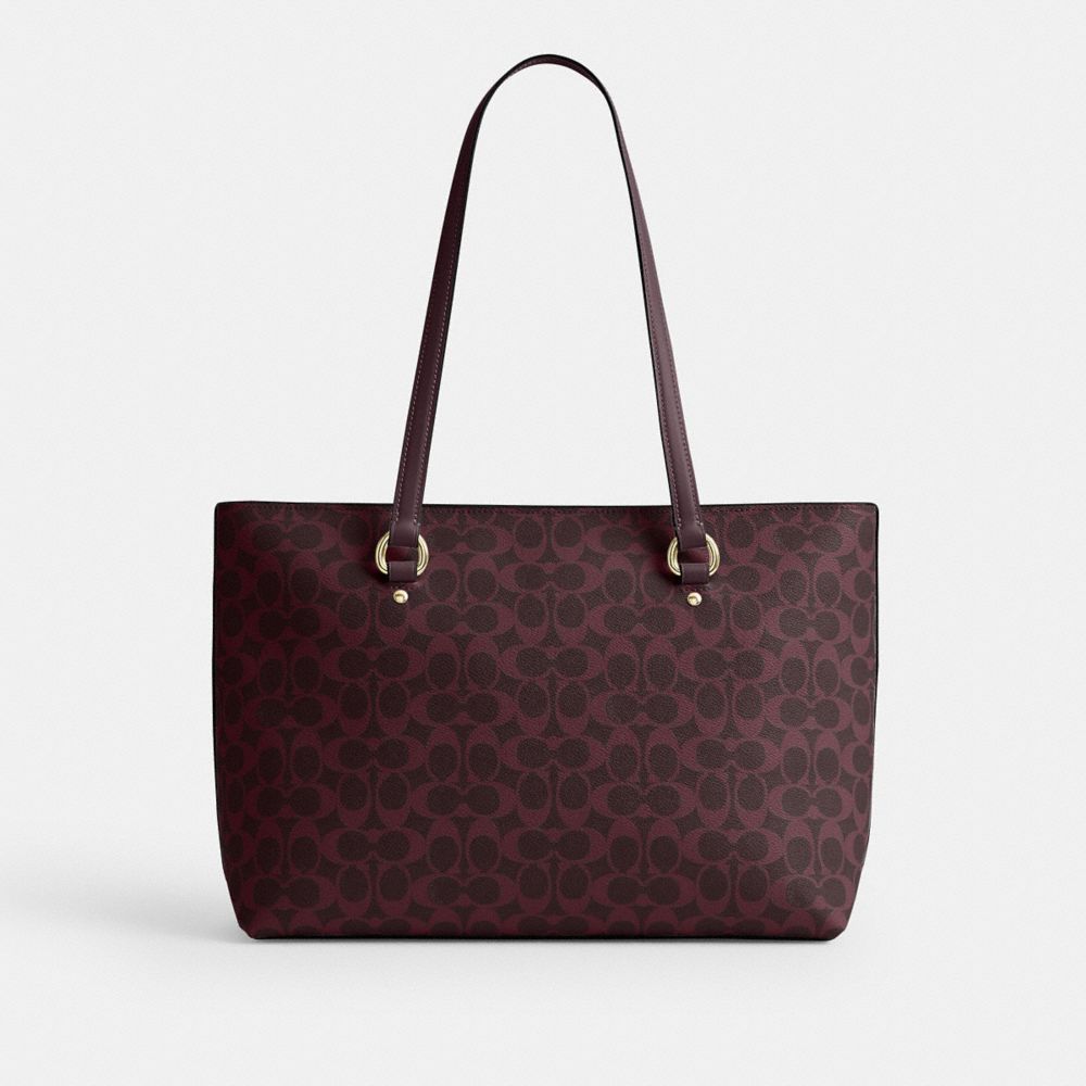 Coach Station Tote Bag In Signature Canvas Gold/Black Currant