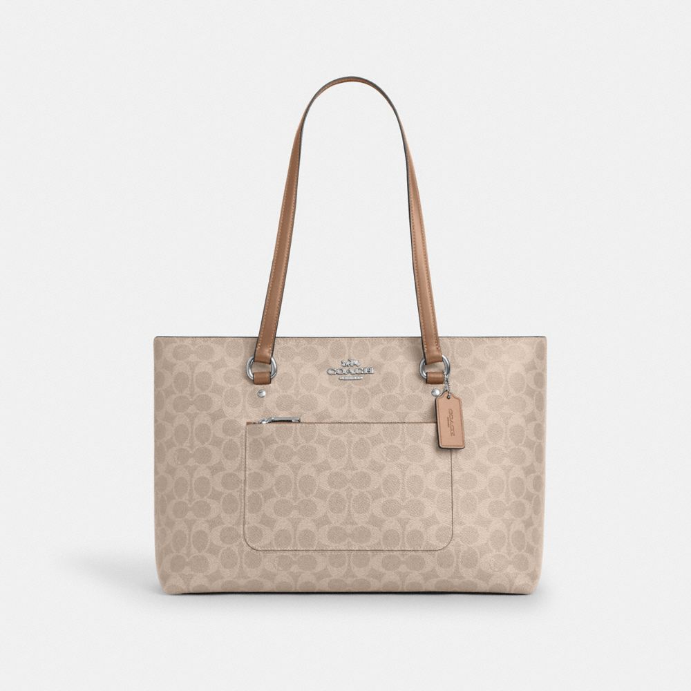 Coach Station Tote Bag In Signature Canvas Silver Sand Taupe