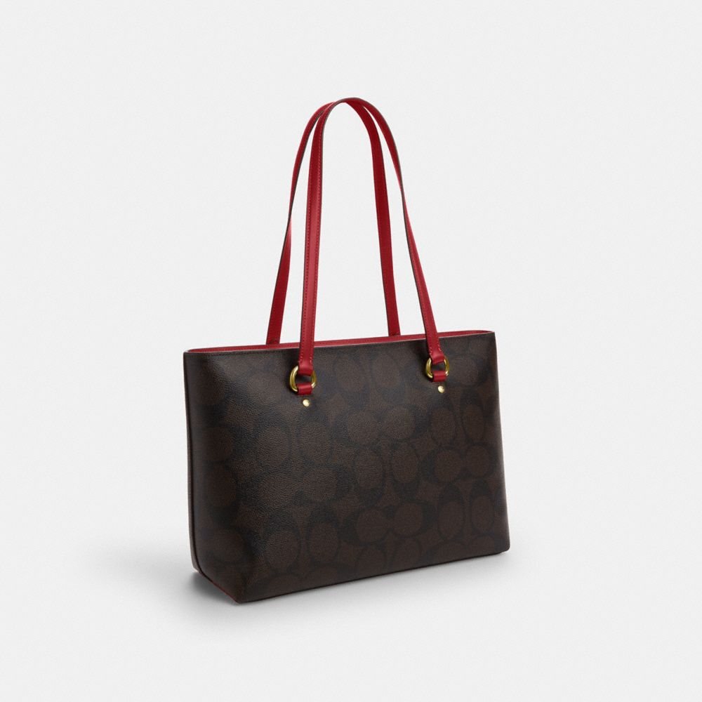 Coach Station Tote Bag In Maxi Signature Canvas Im Walnut True Red