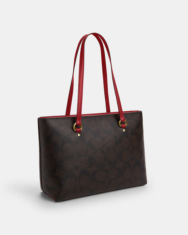 Station Tote Bag In Maxi Signature Canvas Signature Canvas-Im-Walnut-True Red Signature Canvas-Im-Walnut-True Red