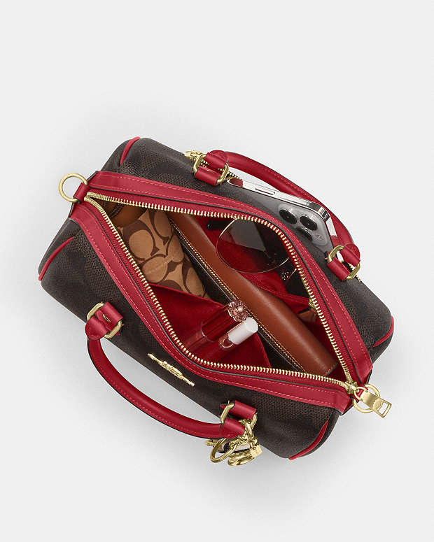 Rowan Satchel Bag In Maxi Signature Canvas Signature Canvas-Im-Walnut-True Red Signature Canvas-Im-Walnut-True Red