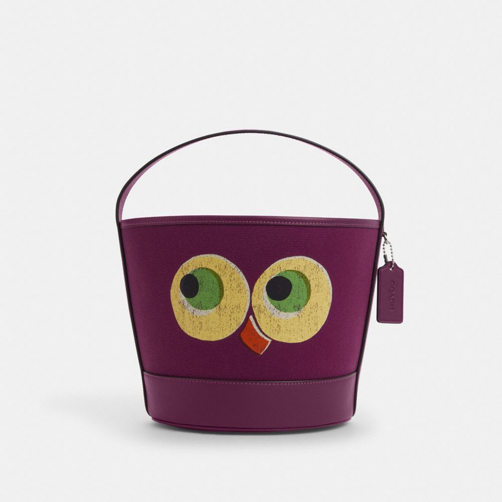 Coach Trick Or Treat Bucket With Halloween Owl In Regenerative Cotton Lh Plum