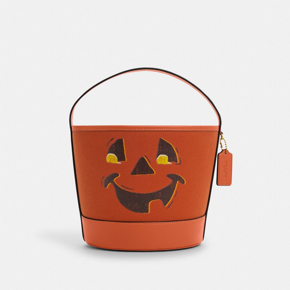 Coach Trick Or Treat Bucket With Halloween Pumpkin In Regenerative Cotton B4 Bright Canyon