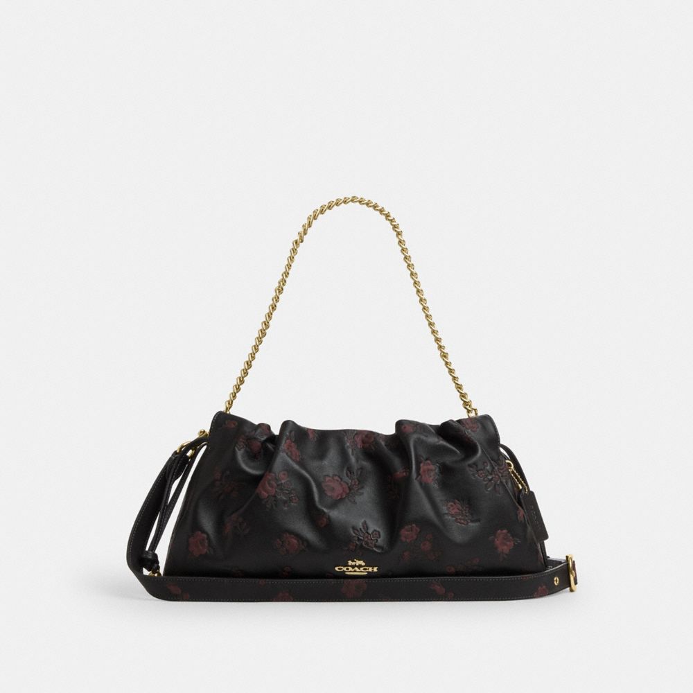 Coach Faye Large Shoulder Bag With Floral Print Im Black Wine Multi