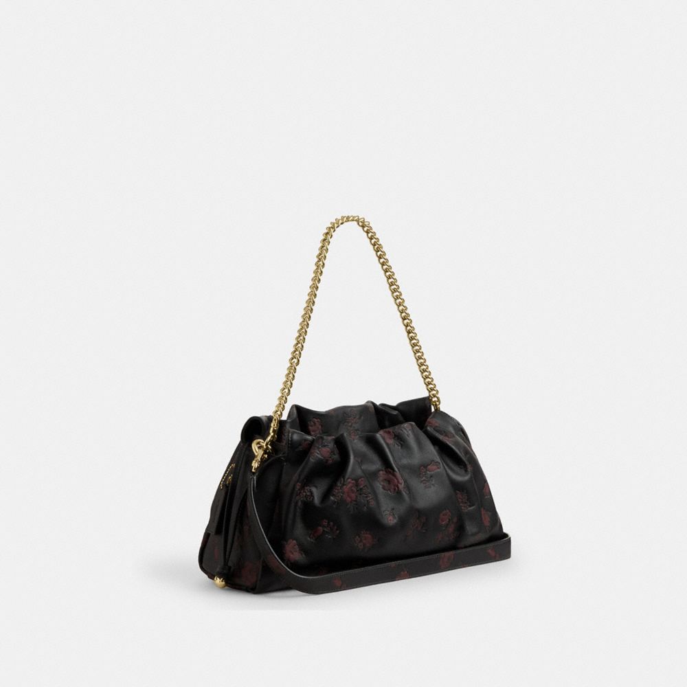 Coach Faye Large Shoulder Bag With Floral Print Im Black Wine Multi
