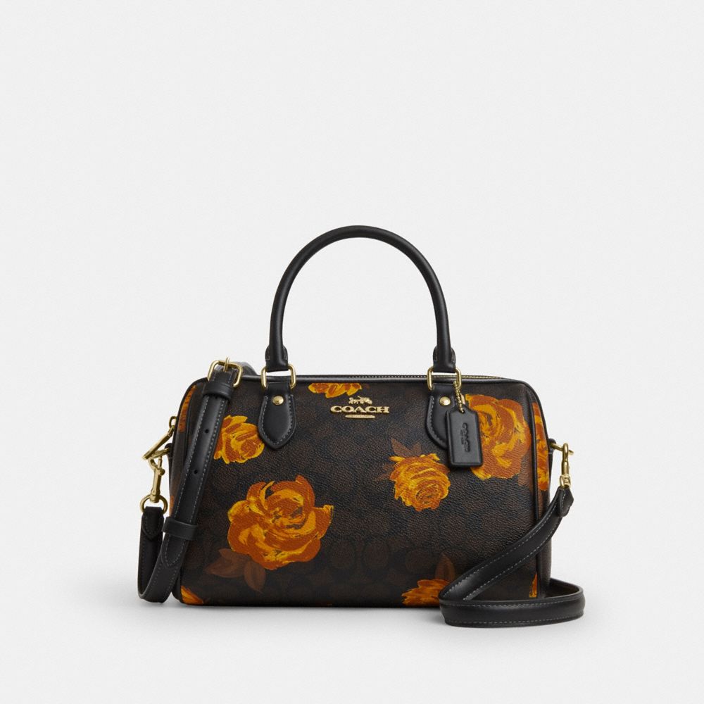 Coach Rowan Satchel Bag In Signature Canvas With Floral Print Im Walnut Black Multi