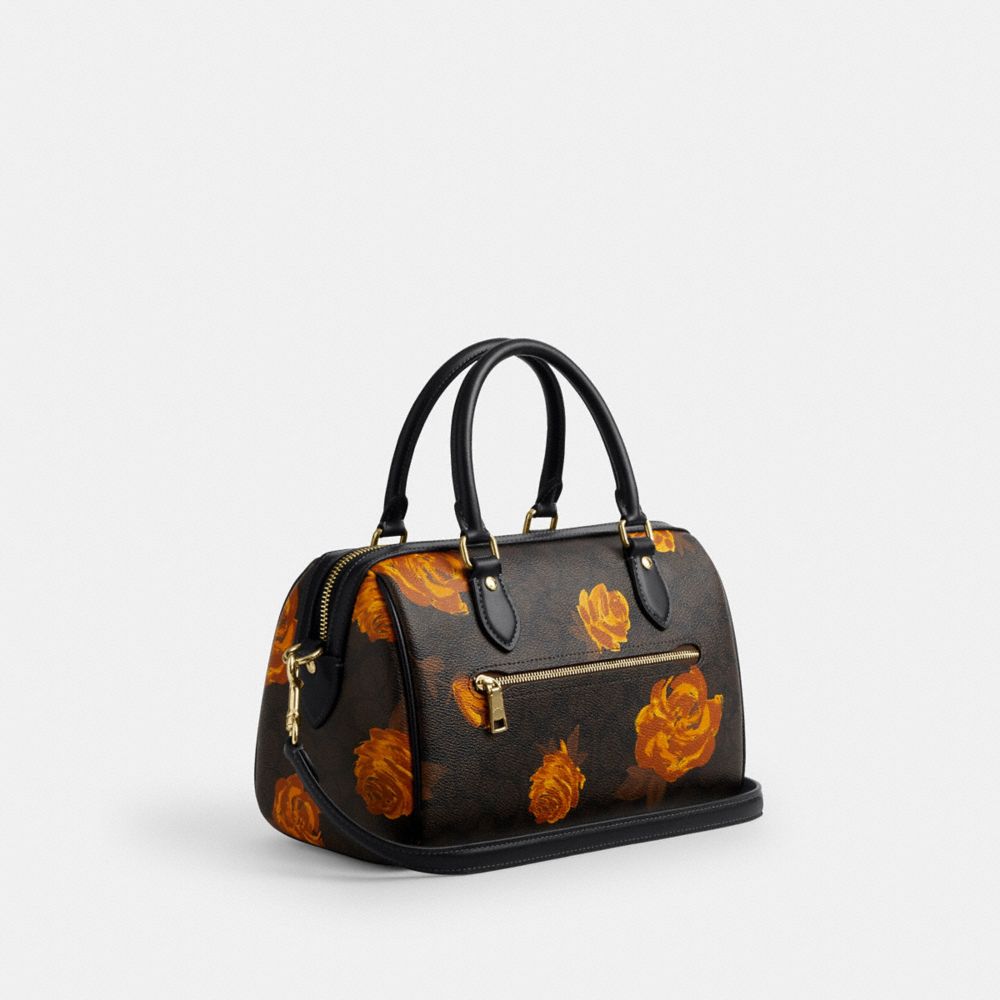 Coach Rowan Satchel Bag In Signature Canvas With Floral Print Im Walnut Black Multi