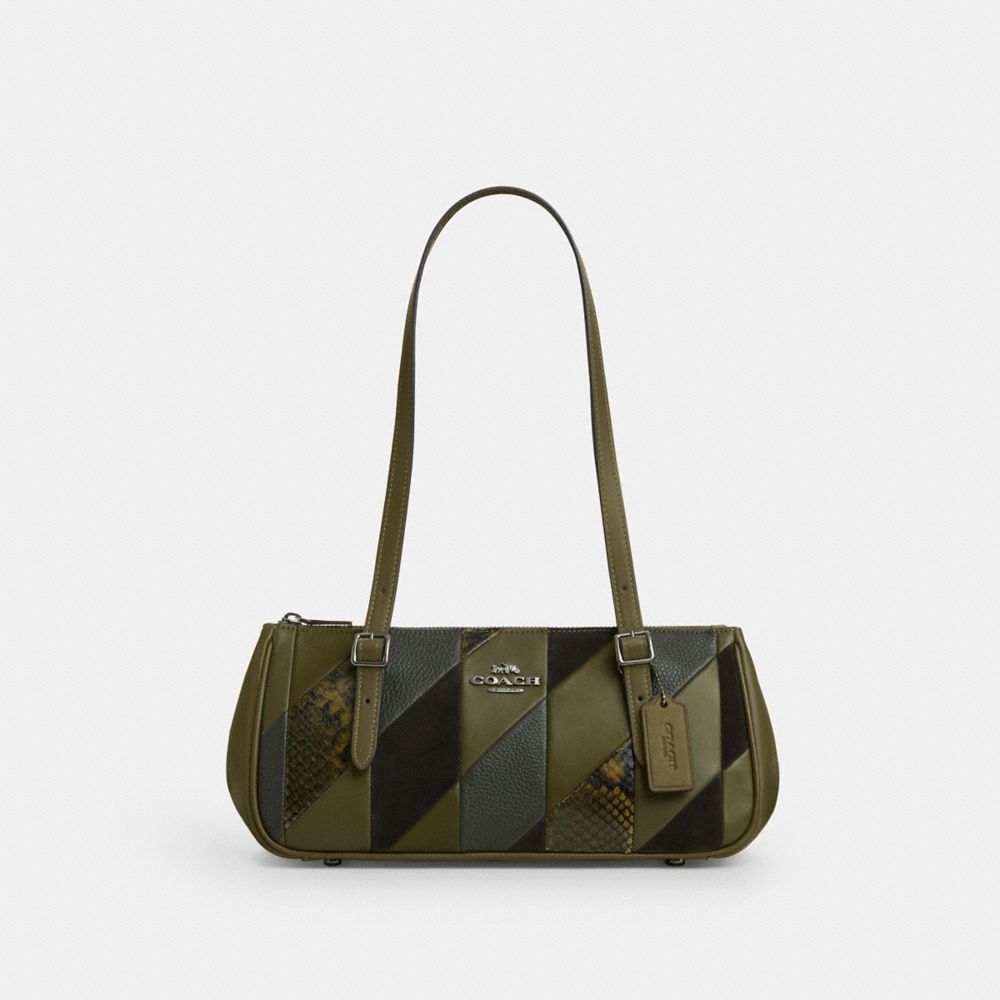 Coach Asher Shoulder Bag With Patchwork Gunmetal Olive Multi