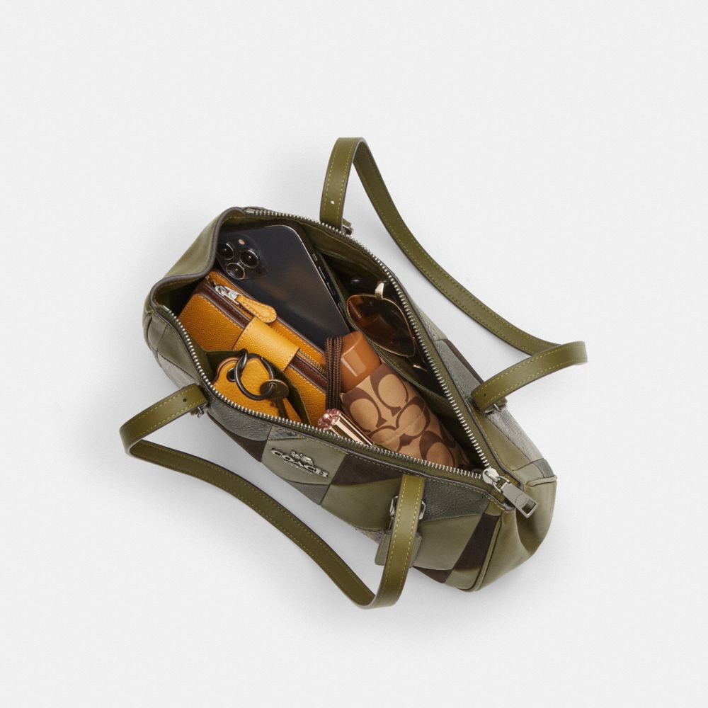 Coach Asher Shoulder Bag With Patchwork Gunmetal Olive Multi