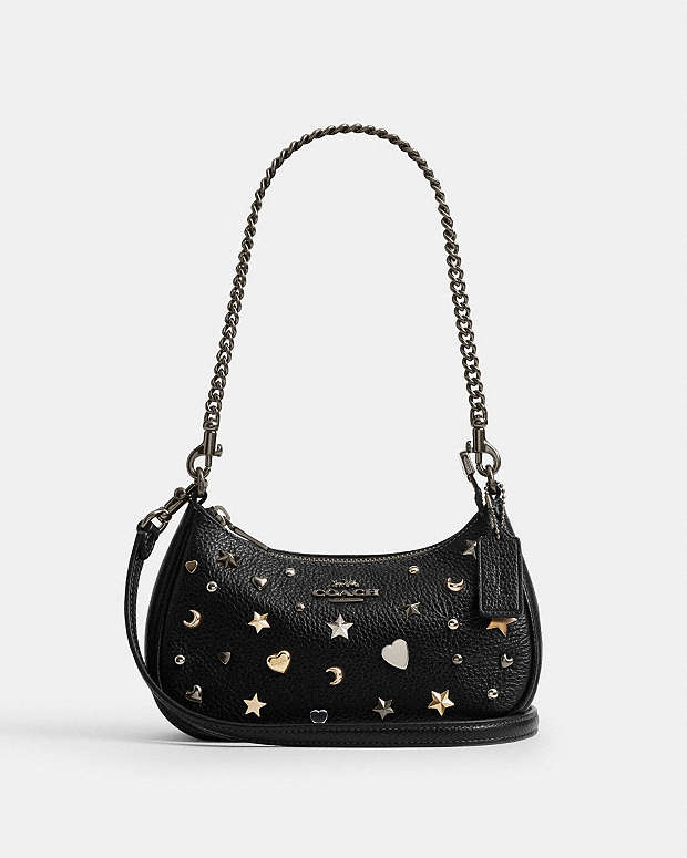 Teri Mini Crossbody Bag With Rivets Pebbled Leather-Gunmetal-Black Multi Pebbled Leather-Gunmetal-Black Multi
