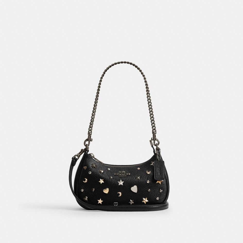 Coach Teri Mini Crossbody Bag With Rivets Gunmetal Black Multi