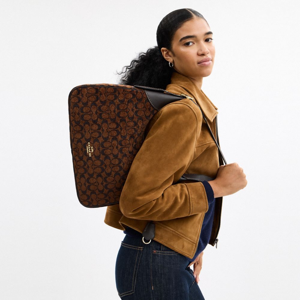 Coach Ella Shoulder Bag In Signature Chenille Gold Truffle