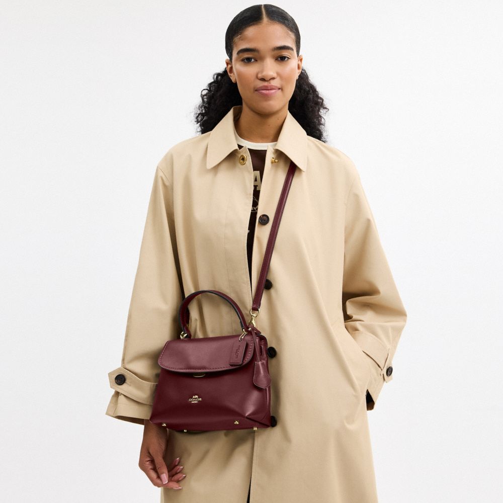 Coach Emory Top Handle Bag Gold Maroon