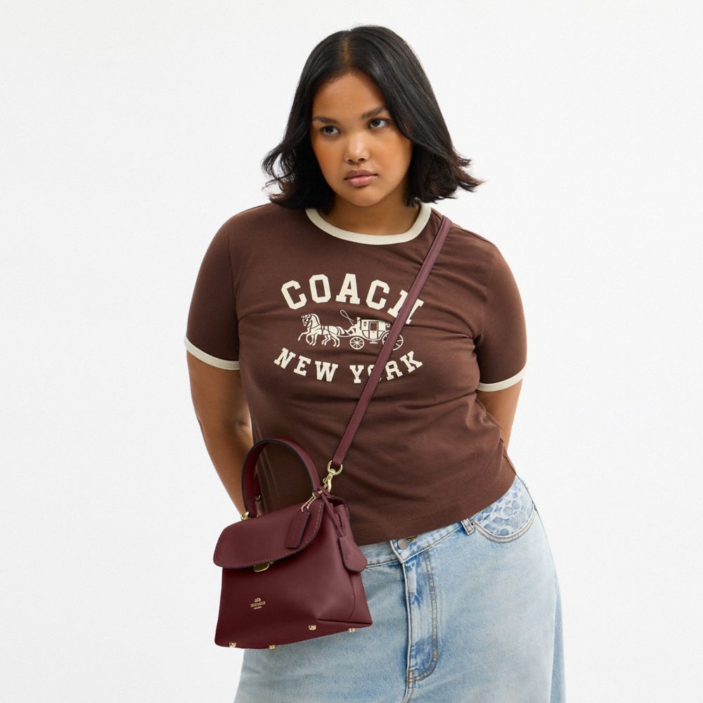 Coach Emory Top Handle Bag Gold Maroon
