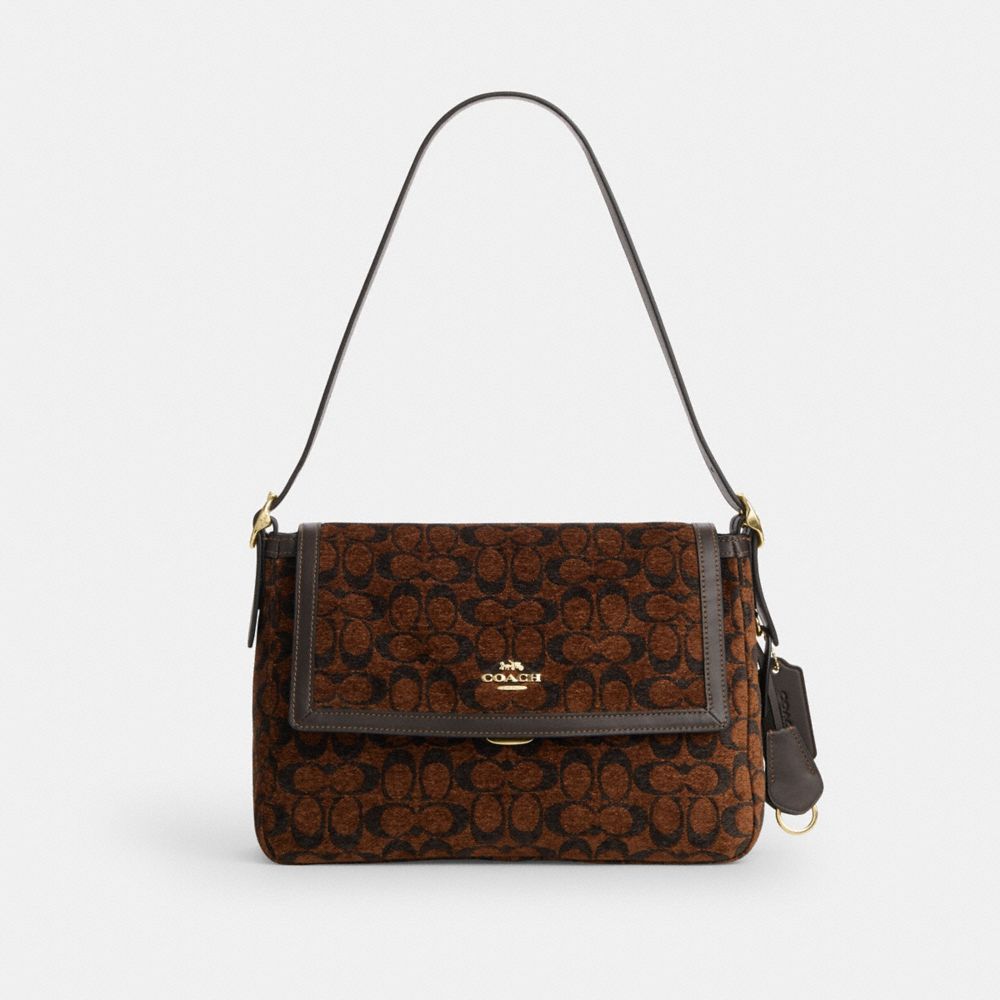 Coach Etta Flap Bag In Signature Chenille Gold/Truffle