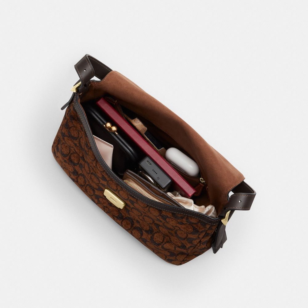 Coach Etta Flap Bag In Signature Chenille Gold/Truffle