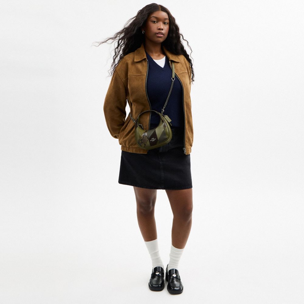 Coach Carmen Mini Crossbody Bag With Patchwork Gunmetal Olive Multi