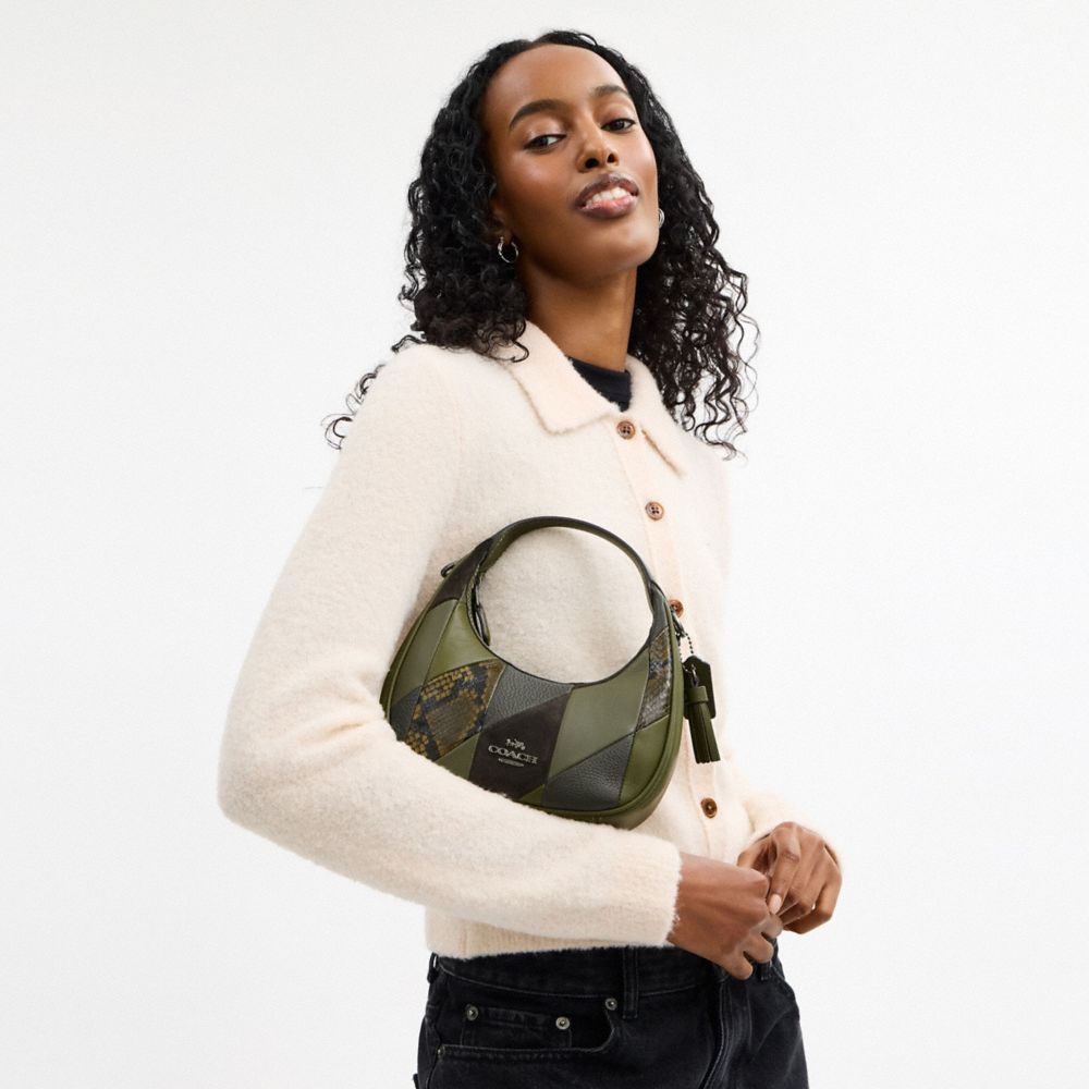 Coach Carmen Mini Crossbody Bag With Patchwork Gunmetal Olive Multi