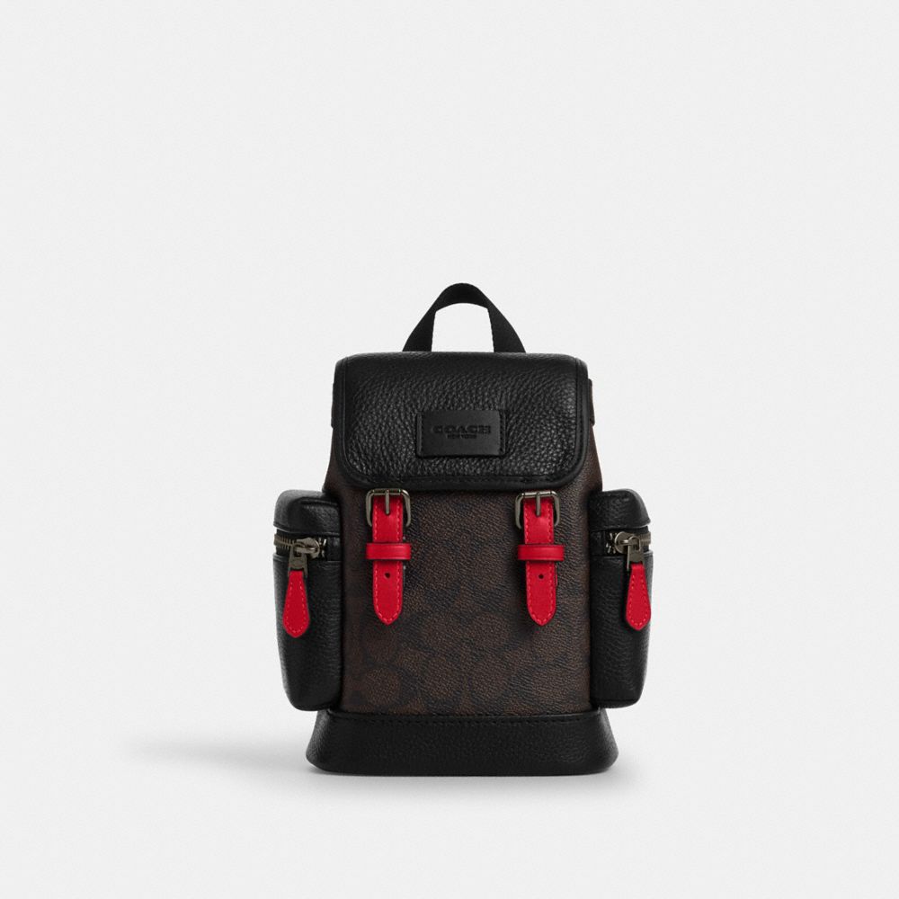 Coach Sprint Sling Pack In Signature Canvas Qb Walnut Bold Red