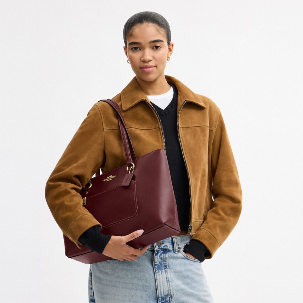 Coach Station Tote Bag Gold Maroon