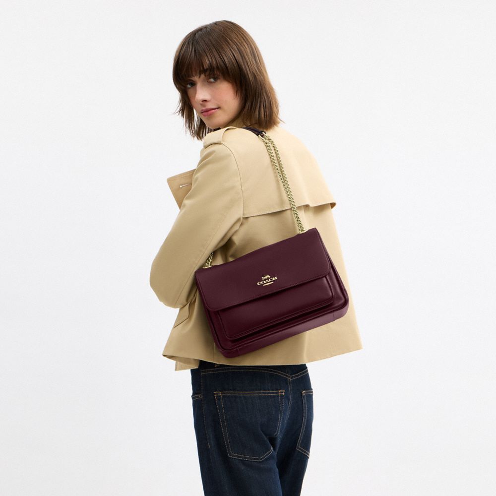 Coach Elodie Crossbody Bag Gold Dark Wine