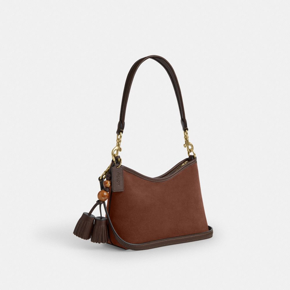 Coach Laurel Small Shoulder Bag With Tassels Gold Vintage Brown Maple