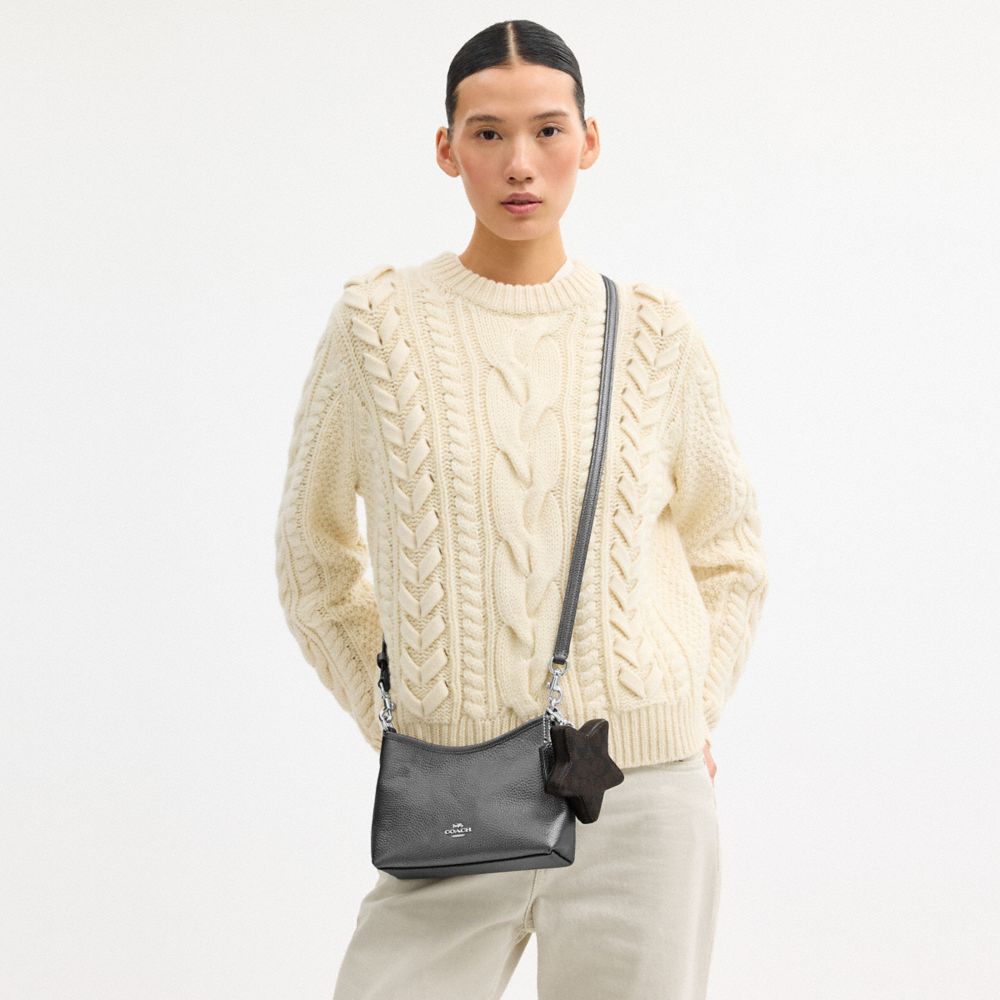 Coach Laurel Small Shoulder Bag With Star Charm Silver Metallic Graphite Walnut