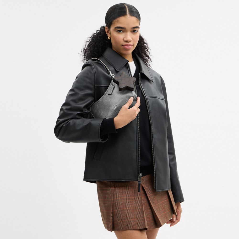 Coach Laurel Small Shoulder Bag With Star Charm Silver Metallic Graphite Walnut