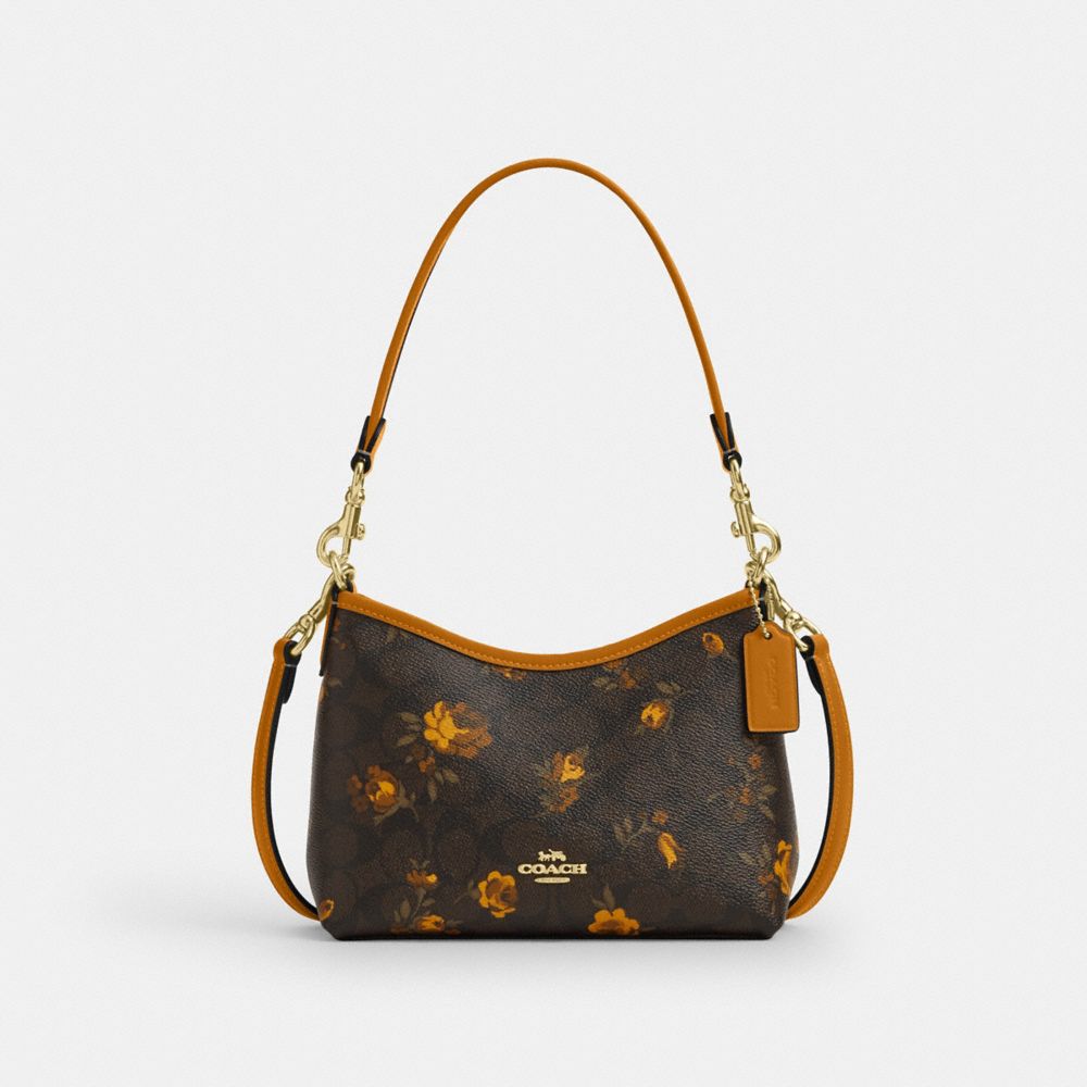 Coach Laurel Small Shoulder Bag In Signature Canvas With Floral Print Im Walnut Yellow