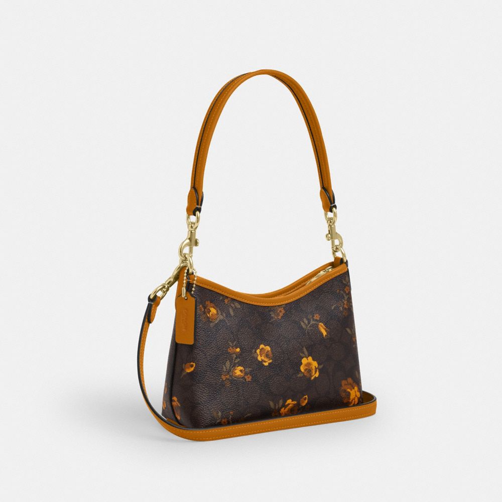 Coach Laurel Small Shoulder Bag In Signature Canvas With Floral Print Im Walnut Yellow