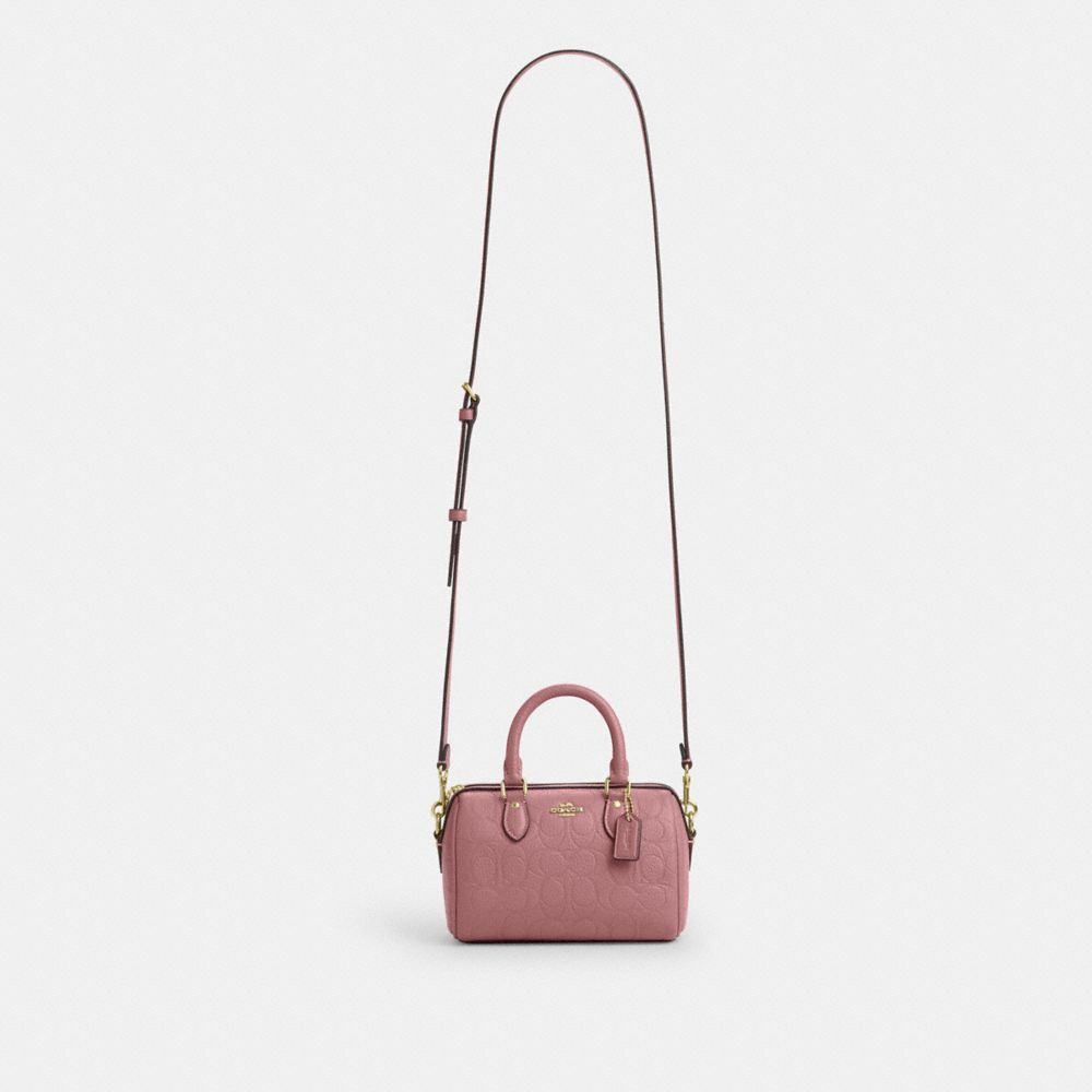 Coach Mini Rowan Crossbody Bag In Signature Leather Gold Peony