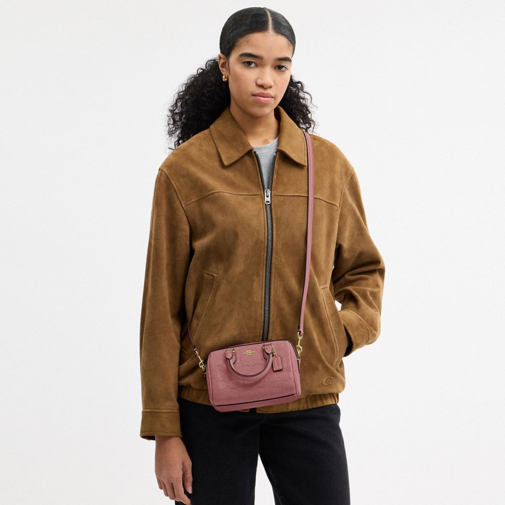 Coach Mini Rowan Crossbody Bag In Signature Leather Gold Peony