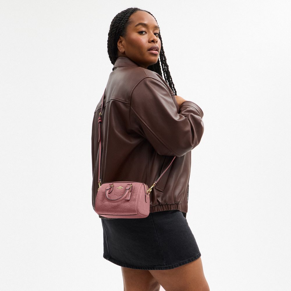 Coach Mini Rowan Crossbody Bag In Signature Leather Gold Peony