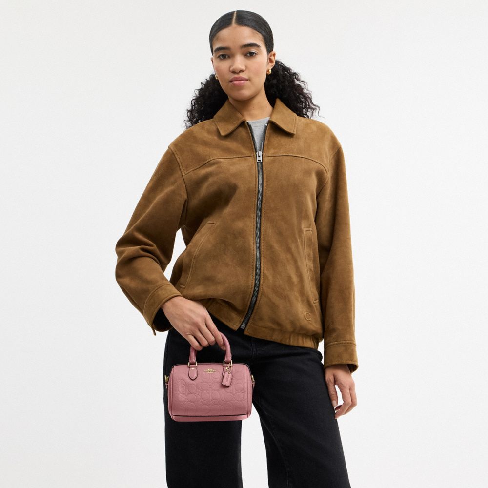 Coach Mini Rowan Crossbody Bag In Signature Leather Gold Peony