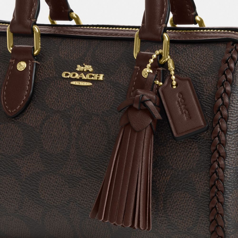 Coach Mini Rowan Crossbody Bag In Signature Canvas With Fringe Im Walnut Maple
