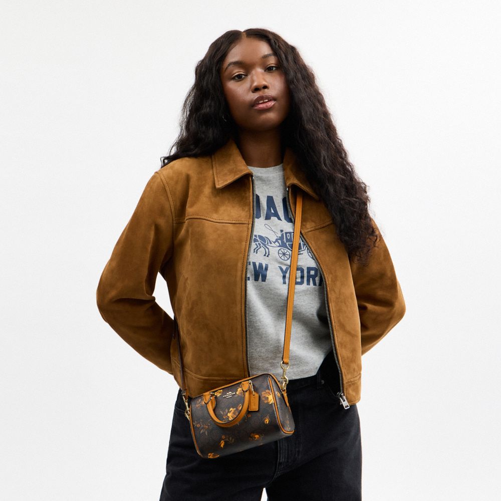 Coach Mini Rowan Crossbody Bag In Signature Canvas With Floral Print Im Walnut Yellow