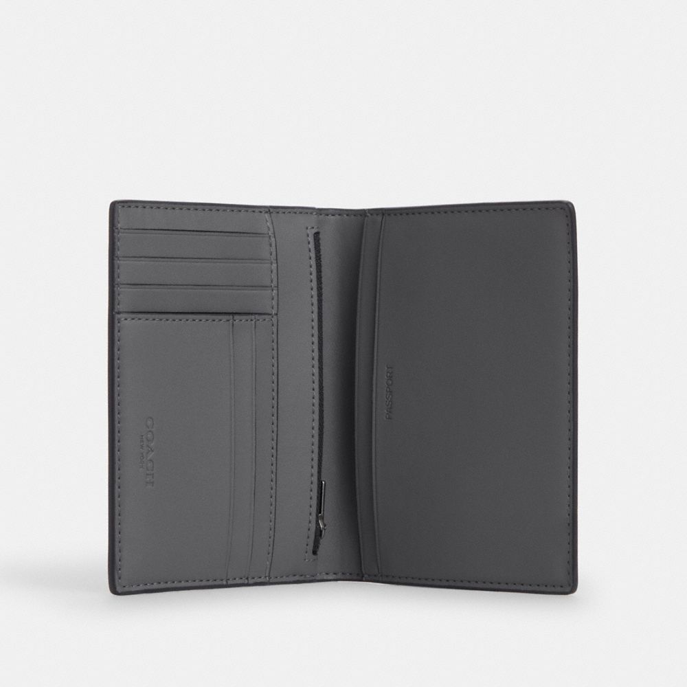 Coach Passport Card Case In Signature Canvas With Patches Gunmetal Grey Multi