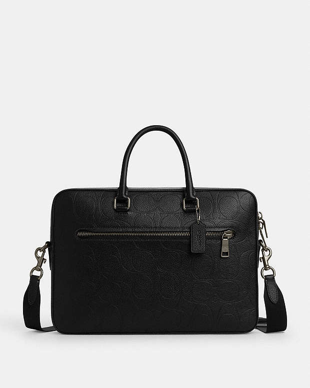 Ethan Slim Brief In Signature Leather Pebbled Leather-Gunmetal-Black Pebbled Leather-Gunmetal-Black