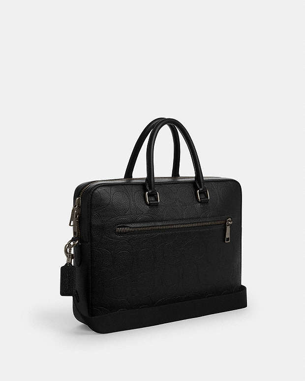 Ethan Slim Brief In Signature Leather Pebbled Leather-Gunmetal-Black Pebbled Leather-Gunmetal-Black