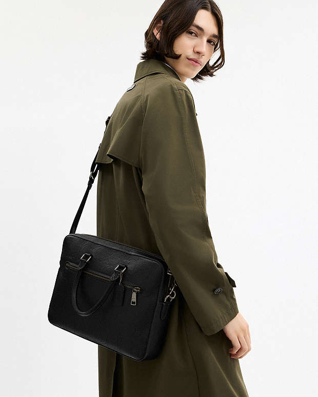 Ethan Slim Brief In Signature Leather Pebbled Leather-Gunmetal-Black Pebbled Leather-Gunmetal-Black