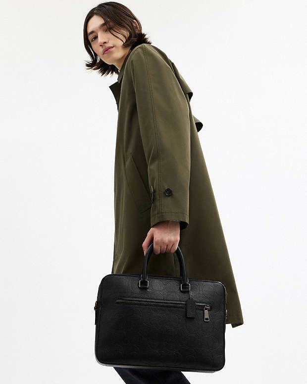 Ethan Slim Brief In Signature Leather Pebbled Leather-Gunmetal-Black Pebbled Leather-Gunmetal-Black