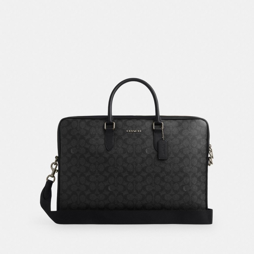 Coach Ethan Large Brief In Signature Canvas Gunmetal Charcoal Black