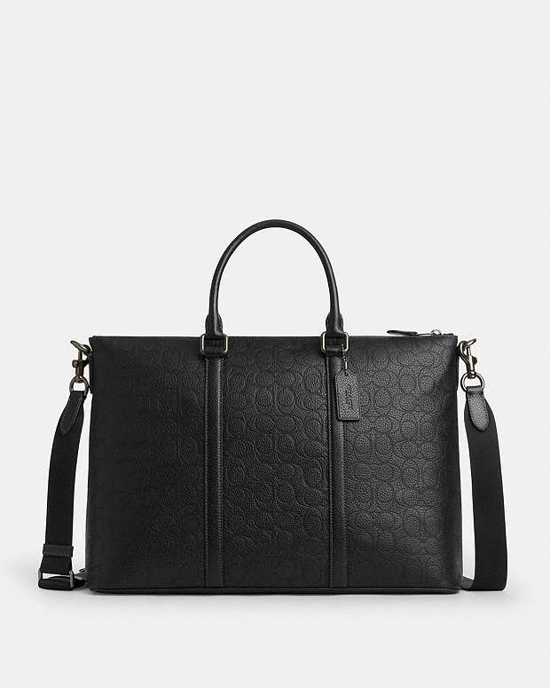 Caleb Work Bag In Signature Leather Pebbled Leather-Gunmetal-Black Pebbled Leather-Gunmetal-Black