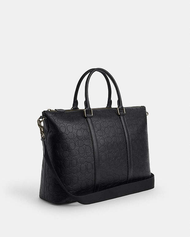 Caleb Work Bag In Signature Leather Pebbled Leather-Gunmetal-Black Pebbled Leather-Gunmetal-Black