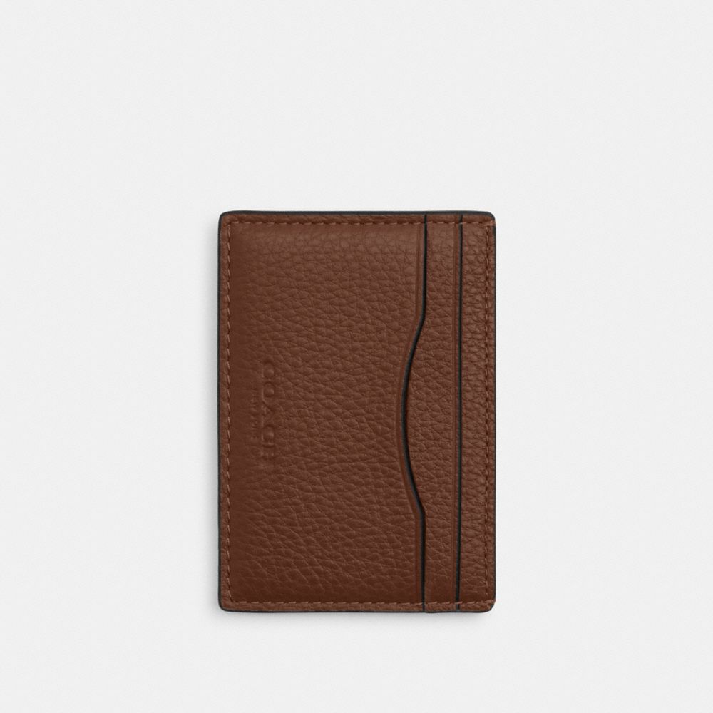 Card Case With Money Clip Pebbled Leather-Gunmetal-Saddle Pebbled Leather-Gunmetal-Saddle